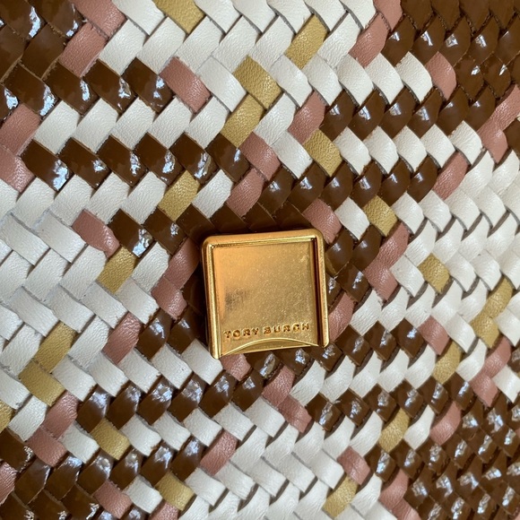 Tory Burch Britten Multicolor Cream & Pink Woven Small Adjustable Shoulder Bag - Picture 10 of 15